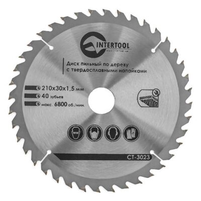 Диск відрізний по дереву  INTERTOOL 210*30 мм, 40 зубів (CT-3023)
