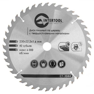 Диск відрізний по дереву  INTERTOOL 230*22, 40 зубів (CT-3044)