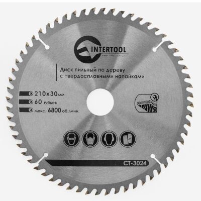 Диск відрізний по дереву  INTERTOOL 210*30 мм, 60 зубів (CT-3024)